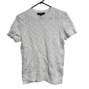Brooks Brothers Cable Knit Sweater Short Sleeve Top White Academia Preppy Sz M
